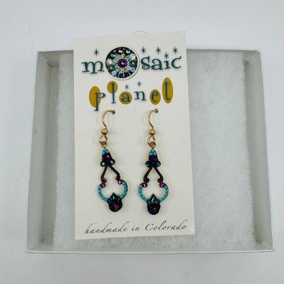Mosaic Planet Geometric Chandelier Drop Dangle Earrings Beaded Multicolor OS - Picture 2 of 5